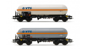 Rivarossi 6512 VTG, 2-unit pack, 4-axle gas tank wagon for transport of vinyl chloride, period V
