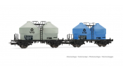 Rivarossi 6592 DR-Miet, 2-unit pack of 2-axle silo wagon Ucs, grey and blue livery VTG, ep.e IV