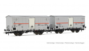 Rivarossi 6604 FS, 2-unit pack refrigerated wagons Ifms 2-axles without brakeman s cab, metallic doors, silver, red stripe, ep. IV