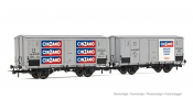 Rivarossi 6606 FS, 2-unit pack refrigerated wagons Hgb 2 axles, metallic body, silver livery with advertising Cinzano, ep. III
