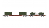 Rivarossi 6612 FS, 2-unit pack 4-axle flat wagons Rgs + Rgmms, loaded with two 20  containers + two military vehicles M113, ep. IV-V