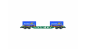 Rivarossi 6616 FS CEMAT, container wagon type Sgns, green livery, with 2 x 20  coil container Dani Trasporti, ep. V-VI