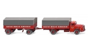 WIKING 85905 Pritschenhängerzug (MB L 6600) Spedition Gustav Mäuler- flatbed truck and trailer - camion-plateau avec remorque