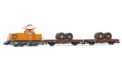 ARNOLD 2300 Train set DB AG, contains diesel shunting locomotive, class V 60D with pantograph, livery orange with grey wheels, and 2 flat wa ARNOLD 2300 Train set DB AG, contains diesel shunting locomotive, class V 60D with pantograph, livery orange with grey wheels, and 2 flat wa
