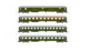 ARNOLD 4295 RENFE, 4-unit pack DD 8100 luggage van, 1st class coach and 2 x 2nd class coach, green livery, ep. IV ARNOLD 4295 RENFE, 4-unit pack DD 8100 luggage van, 1st class coach and 2 x 2nd class coach, green livery, ep. IV