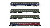 ARNOLD 4359 DB, 4-unit pack coaches, 1 x Am, 2 x Bm, 1 x ARm217, blue resp. green livery, period IV
