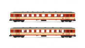 ARNOLD 4374 ÖBB, 2-unit pack 2nd class coaches Schlierenwagen , Jaffa-livery with dark roof, period IV-V