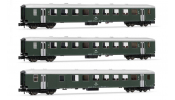ARNOLD 4376 ÖBB, 3-unit pack 2nd class coaches Schlierenwagen , green livery, 2x B + 1 BD, period IV