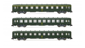 ARNOLD 4385 SNCF, 3-unit pack DEV AO coaches (A9, 2 x B10), green with logo encadré, ep. IV