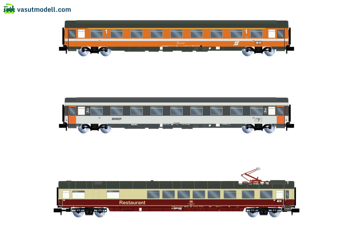 ARNOLD 4390 EuroCity Mozart set 1/2, 3-unit pack, contains restaurant, 1st and 2nd class coaches, ep. IV