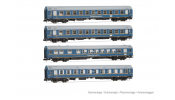 ARNOLD 4420  DR, 4-unit pack OSShD type B coaches   Touristen-Express  , set 1 of 2, blue livery, ep. III, 2 x WLAB + 1 x WR + 1 x Salon 