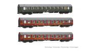 ARNOLD 4423  DR, 3-unit pack OSShD type B coaches,   Spree-Alpen-Express  , set 1 of 2, green and red livery, ep. IV, 1 x Bc + 2 x WLAB 