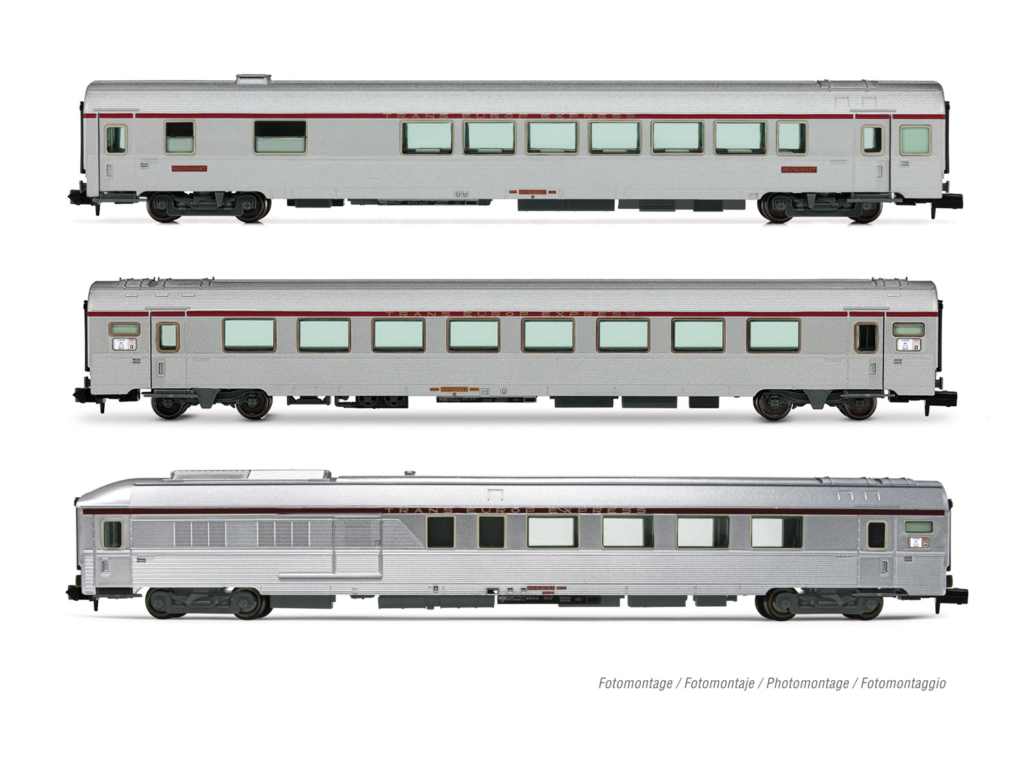 MiniTrix 18219 - Set De 3 Voitures SNCF Époque IV (Nice-Paris) : A9, Vru, B10 - Échelle N 1/160