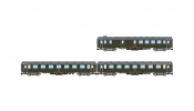 ARNOLD 4514 RENFE, 3-unit set 5000 coaches, BBD4 baggage + AAB mixed 1st-2nd + BB1 2nd, with old bellows, olive green livery, period IV