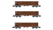 ARNOLD 6414 FS, 3-tlg. Set vierachsige offene Güterwagen Eaos in brauner Lackierung, beladen mit Schrott, Ep. Iv-V