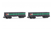 ARNOLD 6534 STLB, 2-unit set 4-axle open wagons Eaos, grey/green/red livery, loaded with scrap, period V-VI