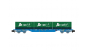ARNOLD 6651 RENFE, 4-axle container wagon, loaded with 3 x 20  ADIF container, blue livery, ep. VI