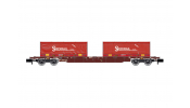 ARNOLD 6654  FS, 4-axle container wagon Sgnss, brown livery, loaded with 2 x red 22  container   Spedirail  , ep. VI 