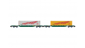 ARNOLD 6657  2-unit pack 4-axle container wagons, green livery, loaded with 45  containers   nothegger   (1 x white and 1 x yellow), ep. V-VI 