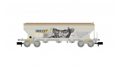 ARNOLD 6734  F-MISA, 4-axle flat sided hopper wagon,   MILLET   with graffiti, ep. V 