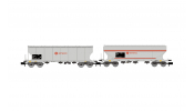ARNOLD 6740  RENFE, 2-unit pack 4-axle round and flat sided hopper wagon   Ermewa   grey livery, ep. VI 
