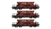 ARNOLD 9705 Set x 3 self discharging ballast wagons with low top box, 2nd serie, 00tv, brown livery, period 4 ARNOLD 9705 Set x 3 self discharging ballast wagons with low top box, 2nd serie, 00tv, brown livery, period 4