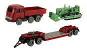 BREKINA PMS 243848 Set Wiking-Verkehrs-Modelle 92 MB LPS 333 Schwerlast-LKW, Tieflader und Planierraupe