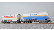 ESU 36538 Gas-Kesselwagen Set H0, ZAG 620, Solvay 33 80 781 2 362-1 + Löwengas 33 80 761 5 033-9, Vorbildzustand um 1987, blau/weiß, DC