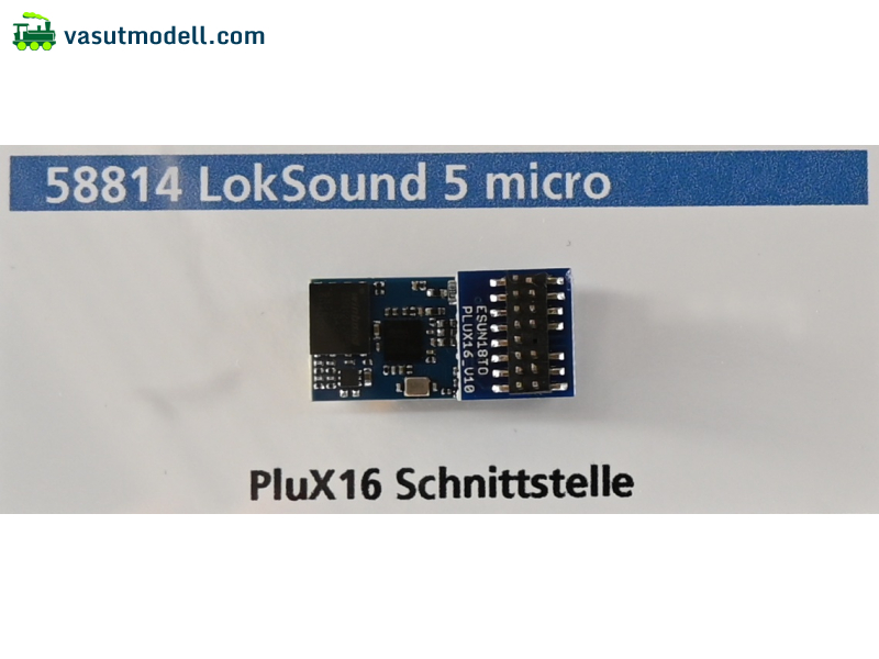 ESU 58814 LokSound 5 micro hangdekóder (üres), DCC/MM/SX/M4, PluX16 (11×15 mm hangszóróval)