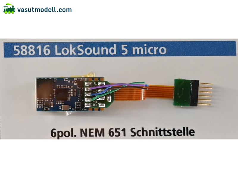 ESU 58816 LokSound 5 micro hangdekóder (üres), DCC/MM/SX/M4, 6-tűs NEM651 (11×15 mm hangszóróval)