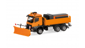 HERPA 320061 Mercedes-Benz Arocs 18 M Dreiseitenkipper-LKW 3achs mit Streufaufbau und Schneepflug, kommunalorange