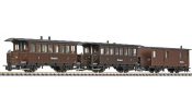 LILIPUT 340020 3-unit set, 2-axle passenger coach B20 and B17 plus guards van PF51, Ziller Valley Railway, era III