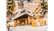 NOCH 14394 Weihnachtsmarkt-Krippe mit Figuren in Holzoptik