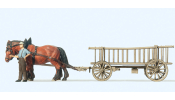 PREISER 30416 Leiterwagen. Bauer, 2 Pferde