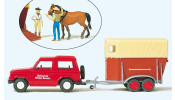 PREISER 33243 Mitsubishi Pajero lószállító utánfutóval és lóval
