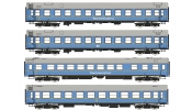 Rivarossi 4233 4-unit set TOUREX 1 , contains 2 sleeping-, 1 restaurant- and 1 salon coach, DR, period III, livery light blue Rivarossi 4233 4-unit set TOUREX 1 , contains 2 sleeping-, 1 restaurant- and 1 salon coach, DR, period III, livery light blue