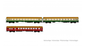 Rivarossi 4345 DR, 3-unit pack coaches type OSShD, (B,B,WR), gren/beige resp. red livery, period IV