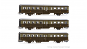 Rivarossi 4369 FS, 3-unit pack Corbellini 1947 coaches, 2-axle version, 3rd class, castano/isabella livery, for historic trains, ep. V-VI