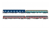 Rivarossi 4374 FS/DB/NS, 4-unit pack 1 Italien-Holland-Express, NS WLABm MU TEN, DB Bcm 243 blue-beige, FS UIC-X 2nd cl. red-grey + FS UIC-X  68 couchette, V