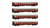 Rivarossi 4379 DR, 4-unit pack OSShD type B coaches Tourex, pack 2/2 (2 x WLAB, 1 x WLABD + 1 x WR), red livery , ep. IV