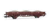 Rivarossi 6305 2-axle flat wagon without stakes, DB, period IV, livery brown, loaded with ballast Rivarossi 6305 2-axle flat wagon without stakes, DB, period IV, livery brown, loaded with ballast