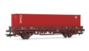 Rivarossi 6306 2-axle flat wagon without stakes, DR, period IV, livery brown, loaded with 40´ container (red DSR) Rivarossi 6306 2-axle flat wagon without stakes, DR, period IV, livery brown, loaded with 40´ container (red DSR)