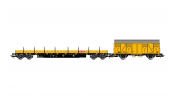 Rivarossi 6647 DB Bahnbau, 2-unit pack maintenance wagons, Res loaded with sleepers + Gs, yellow livery, ep. V-VI