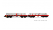 Rivarossi 6702 D-DBSR, 2-unit pack 4-axle flat wagons Rmms, traffic red, loaded with aluminum blocks, VI