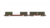 Rivarossi 6716 FS, 2-unit pack flat wagons Rgs + Rgmms, brown, with military containers, IV-V