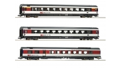 ROCO 64143 Személykocsi készlet (3 részes), 1. osztály + 2. osztály + étkezőkocsi, EuroCity, SBB, VI ROCO 64143 Személykocsi készlet (3 részes), 1. osztály + 2. osztály + étkezőkocsi, EuroCity, SBB, VI