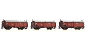 ROCO 66196 Eltolható tetejű teherkocsi készlet (3 részes), 2×Kmmfks 52 + Kmmks 51, DB, III ROCO 66196 Eltolható tetejű teherkocsi készlet (3 részes), 2×Kmmfks 52 + Kmmks 51, DB, III