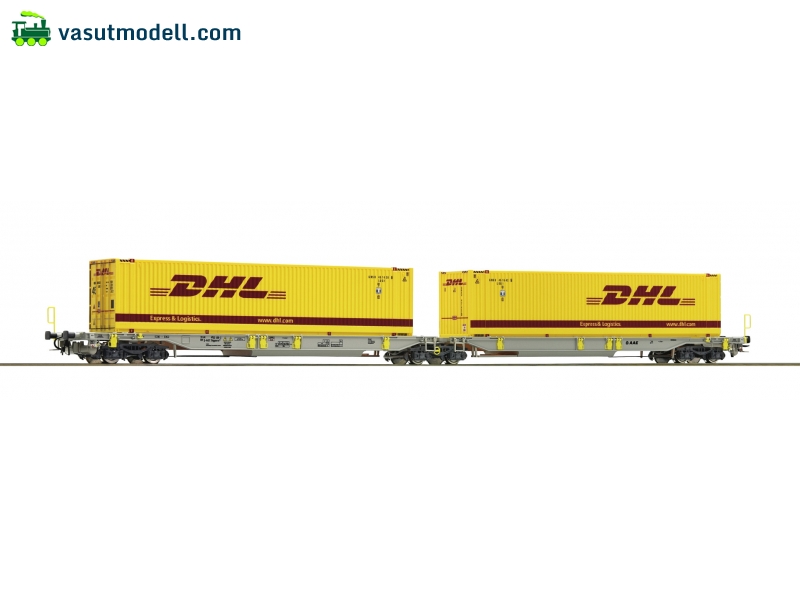 ROCO 76421 Konténerszállító ikerkocsi, Sdggmrs25, T2000, DHL/AAE, VI ROCO 76421 Konténerszállító ikerkocsi, Sdggmrs25, T2000, DHL/AAE, VI
