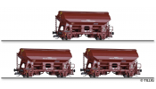 TILLIG 1019 Güterwagenset der DR, bestehend aus drei Schwenkdachwagen Tds-y 5735, vermietet an VEB Harzer Kalk-