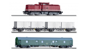 TILLIG 1067 Postzug, Dízelmozdony, BR 115, einem Bahpostwagen Post me-bll/24 und zwei Bahnpostwagen Post aa-t/12,8 mit je zwei 20 Containern, DR, IV TILLIG 1067 Postzug, Dízelmozdony, BR 115, einem Bahpostwagen Post me-bll/24 und zwei Bahnpostwagen Post aa-t/12,8 mit je zwei 20 Containern, DR, IV